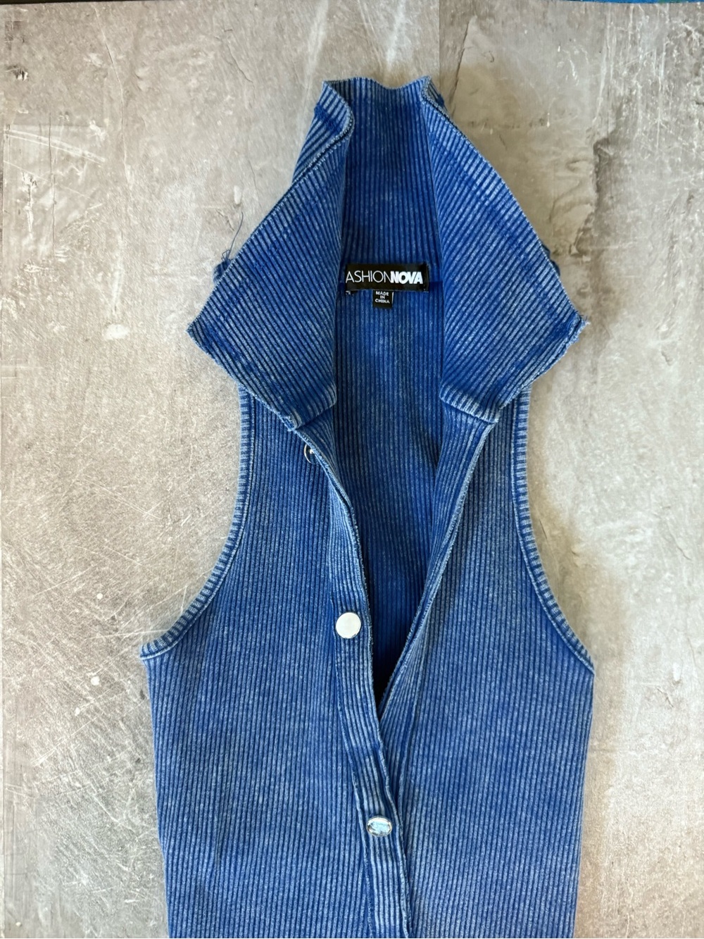 Blue Ribbed Button-Accent Midi Dress - Picture 5 of 7
